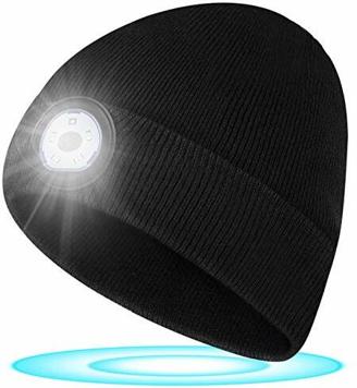 Geschenke für Männer Mütze mit LED Licht - Weihnachten Wichtelgeschenk LED Mütze mit Licht, Nikolaus Geschenke für Frauen und Männer, LED Mütze für Fischen, Laufen, Radfahren, Schwarz, Einheitsgröße