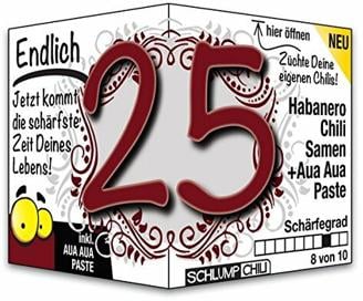 Schlump-Chili⎥Endlich 25 - das witzige scharfe Geburtstagsgeschenk. Eine originelle Geschenkidee zum 25. Geburtstag für Männer und Frauen