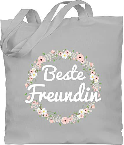 Baumwolltasche - Sportbeutel bedruckt Geschenk - Beste Freundin Blumenkranz - Unisize - Hellgrau - jutebeutel für die best friends jutetasche geschenke freundinnen bestefreundin tasche an - WM101