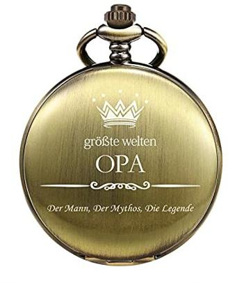 TREEWETO Taschenuhr mit Gravur Kette Herren Bronze Geschenk zum Opa Geburtstag Vatertag Vater Vatertagsgeschenk