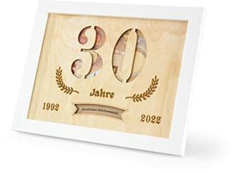 Geschenk zum 30. Geburtstag Geldgeschenk Verpackung im Bilderrahmen I Individuelles Holz Geburtstagsgeschenk mit Gravur Datum I Geschenkbox und Geldverpackung I Jubiläum I Geld Geschenkideen
