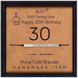 Suyi 30. Geburtstag Geschenke für Frauen Morsecode Armband Sterling Silber Armband Geburtstag Schmuck 30 Geburtstag Geschenkideen für Sie 30