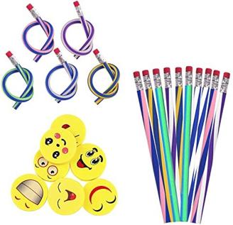 48pcs Biegebleistift Kinder und Smiley Radiergummis, Biegbare Bleistifte,Flexible Biegsame Bleistifte für Kinder ,Party und Kleiner Geschenke