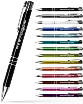 #teamludorf 50x Metall-Kugelschreiber mit Wunsch-Gravur - Personalisierte Kulis - Stift mit Namen - 14 Farben & 20 Schriftarten - 50 Stück - Farb-Mix