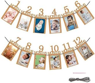 CZ Store® Banner für 1.Geburtstag ✮LEBENSLANGE GARANTIE✮ Baby-Meilenstein-Girlande/Geburtstagsdeko -12 Kraftpapier-Karten für Monatsbilder, inklusive Schnur & Nadel -Party-Dekoration & Zubehör