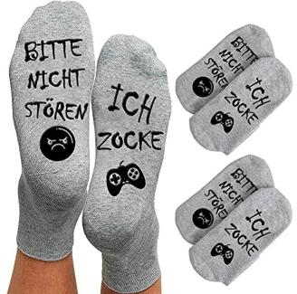 Gaming Socken Geschenke für Gamer 2 Paar mit Spruch bitte nicht stören ich zocke Lustige Socken, Baumwollsocken Haussocken Wintersocken Weihnachtsgeschenke für Männer Jungs