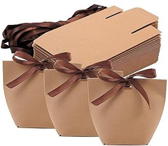 50 Stück Braune Geschenkboxen Aus Kraftpapier, Elegant Geschenktaschen, Geschenk Papiertüten Mit, Pralinenschachtel Geschenkverpackung Box, für Hochzeiten, Geburtstage, Gastgeschenke