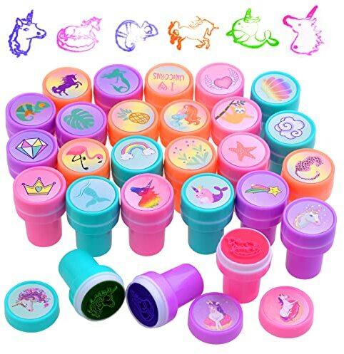 Faburo 26 Stück Einhorn Stempelset Kinderstempel Partygeschenk Mitgebsel Selbstfärbend Einhorn Stempel für Kinder