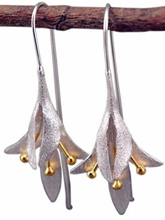 NicoWerk PREMIUM Damen Silber Ohrringe aus 925 Sterling Silber - Damemohrringe - Ohrhänger mit elegantem vergoldeten Blumen Design - Designed in Germany - Inkl. Geschenkverpackung 294