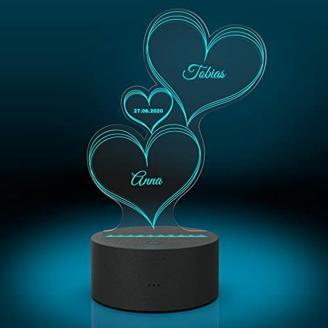 Smyla LED Herz-Leuchte mit Gravur Personalisiert | LED-Herz mit Wunsch-Namen und Datum und Farb-Lichtern als Geschenk-Idee | LED-Lampe Graviert | Deko Wohnzimmer | 7 Farben | Geschenk