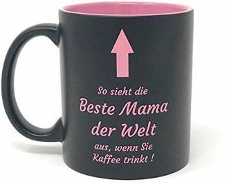 Laser Tattoo - Tasse beste Mama mit Gravur: So sieht die beste Mama der Welt aus. (rosa/schwarz)