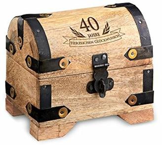 Casa Vivente Kleine Schatztruhe zum 40. Geburtstag, Schmuckkästchen mit Gravur, Aufbewahrungsbox aus hellem Holz, Verpackung für Geldgeschenke