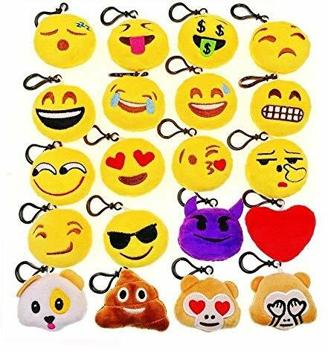 JZK 20 x Mini Emoji Schlüsselanhänger Plüsch , 5cm Smileys Tasche Rucksack Ranzen Anhänger, Spielzeug Geschenk Mitgebsel Gastgeschenk für Geburtstag Kinder Party