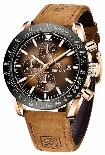 BENYAR herrenuhr Braun Leder Strap Chronograph Quarz Uhr Männer Datum Kalender Wasserdicht Armbanduhr Herren Sport mit Blau/Schwarz Zifferblatt Elegantes Geschenk