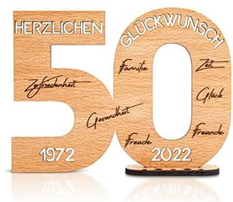 DARO Design - Holz-Schild Gästebuch - Geburtstag Jubiläum - Deko Zahlen 50 Jahre mit Jahreszahlen