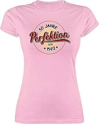 Shirt Damen - 50. Geburtstag - Fünfzig Jahre Perfektion 1973 I - L - Rosa - Frau Tshirt Geschenke für Frauen zum 50 fuenfzig er t-Shirt-Damen en 50th Set tailliert t fünfziger Oberteil - L191