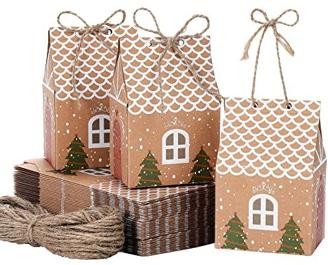 TsunNee Weihnachten Party Geschenkboxen, Weihnachten Kraftpapier Süßigkeitskästen, Weihnachten Mitbringsel Taschen, Kreativ Papier-Treat-Boxen für Weihnachten Partydekorationen, 50er Pack
