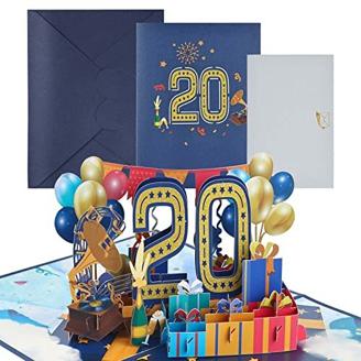 Joyoldelf 20. Geburtstagskarte, Pop Up Grußkarten, 3D Pop Up Karte Geburtstag Grußkarte, Geburtstagskarten mit Umschlag für Frauen Mütter Mädchen Männer Freunde Romantik Geschenk-Karte