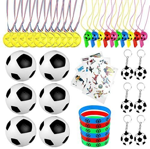 48pcs Fußball Geburtstag Deko, Mitgebsel Fussball Kindergeburtstag, Springbälle Schlüsselanhänger Siegermedaillen Silikonarmband Tattoos for Jungen Fußball Give Aways Gastgeschenk Pinata