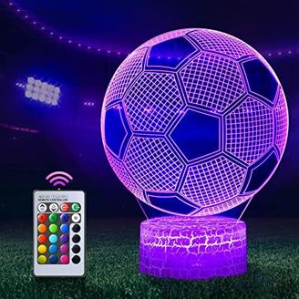 Fußball geschenke für jungen, Fussball 3D Nachtlicht kinder, 3D Optische Täuschungs lampe, Dimmbare 3D Nachtlicht mit 16 Farben Ändern und Fernbedienung, Geburtstags und Weihnachtsgeschenke für Kinder