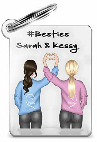 Schlüsselanhänger Beste Freundin - Besties mit personalisierten Clipart Figuren | Anhänger für Freundinnen Schwester mit Bild von Hinten - Versch. Haare & Kleidung! Freunde BFF Freundschaft Geschenk