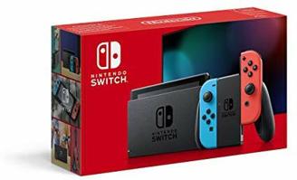 Nintendo Switch Console mit neonblauem Joy-Con und neonrotem Joy-Con
