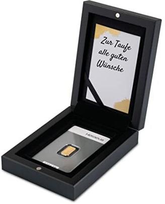 Gold zur Taufe - Goldbarren im edlen Geschenk-Etui mit Grußkarte - Schwarz - Feingold 999,9 (1g Gold)