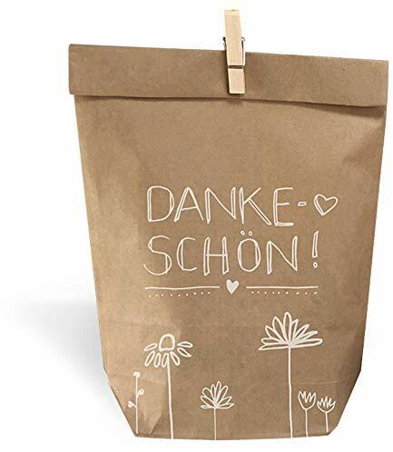 Geschenktüten Set - Dankeschön - 24 gestempelte Kraftpapiertüten & Mini-Holzklämmerchen, Partytüten für Gastgeschenke, Mitgebsel, Giveaways zu Hochzeit, Taufe, Konfirmation & Kommunion, 14 x 22 cm