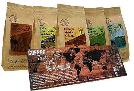 Classic Caffee - Premium Kaffee Weltreise Probierset 5x200g Kaffee - Geschenkset aus aller Welt - 100% Arabica (Ganze Bohne)