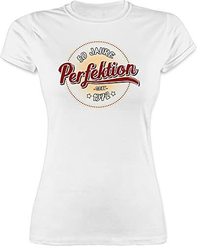 50. Geburtstag - Fünfzig Jahre Perfektion seit 1972 weiß - M - Weiß - Geschenk - L191 - Tailliertes Tshirt für Damen und Frauen T-Shirt