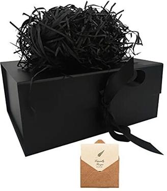 Schwarz Geschenkbox, Geschenkkarton mit Magnetisch Deckel und Schleife für Hochzeiten, Weihnachten, Geburtstage, Jubiläen Geschenkverpackung Box