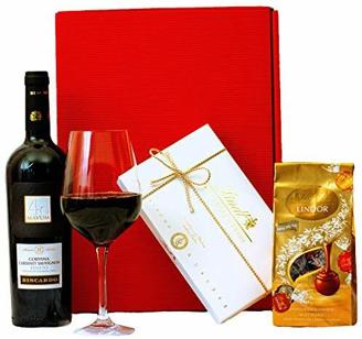 Geschenkset Mailand | Geschenkkorb gefüllt mit Rotwein & Lindt Pralinen | Wein und Schokolade Präsentkorb für Frauen & Männer zu Geburtstag, Dankeschön