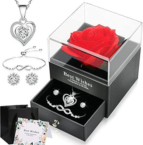 Konservierte Rose Ewige Rose Mit Halskette In Geschenkbox – Echte Rose, 3-5 Jahre Haltbar, Für Mama & Freundin Geschenke Für Frauen - Foto 10