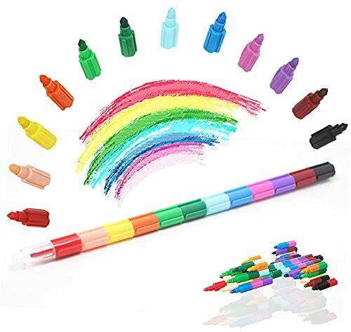 ICEPAPA, Wachsmalstifte, Stapelbare Buntstifte Kinder, ideal als Mitgebsel Kindergeburtstag Junge & Mädchen oder kleine Geschenke für Kinder, Kindergeburtstag Gastgeschenke(15 Stück 12 Farben in 1)