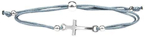 Milosa Armband Grau mit Silber Kreuz | Konfirmations-Armband mit größenverstellbarem Textil-Band, Geschenk für Kinder zur Kommunion oder Konfirmation, handgemachtes Kreuz-Kettchen