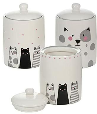SPOTTED DOG GIFT COMPANY - Keramik-Vorratsdosen mit Katzen-Motiven - mit Deckel - Aufbewahrungsdosen für die Küche - für Tee, Kaffee und Zucker - Geschenk für Katzenliebhaber - 3er-Set