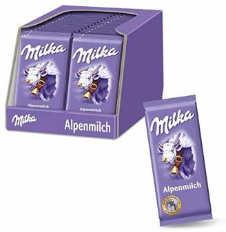 Milka Alpenmilch 32 x 40g Kleintafel, Zartschmelzende Schokoladentafel aus 100% Alpenmilch