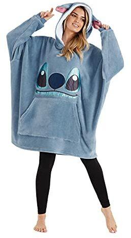 Disney Übergroße Hoodie Decke Damen Stitch Oversized Kapuzenpullover Madchen (Blau)