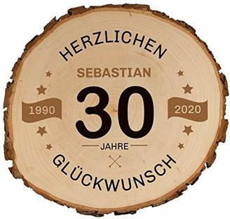 Geschenke 24 - Baumscheibe mit Personalisierung - mit Rinde Herzlichen Glückwunsch - Geschenk zum Jubiläum, Jahre, Geburtstag, Jahrestag (15-17 cm)