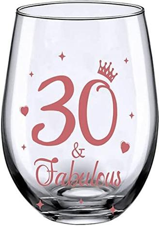 Geschenke zum 30. Geburtstag, Männer und Frauen Cheers Weingläser zum 30. Geburtstag, 30. Geburtstag, Party, Hochzeitstag, Dekorationsgeschenk, 17 Unzen Stiellos (30 und Fabulous)