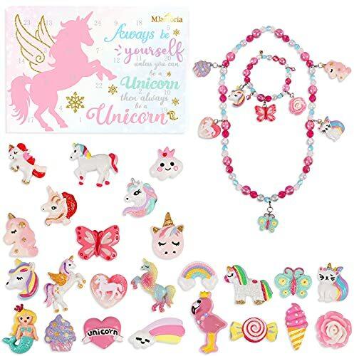 MJartoria Schmuck Adventskalender 2022 für Mädchen Frauen Damen Teenager Kinder-Einhorn Schmuck Weihnachtskalender Weihnachten Countdown mit 24 Überraschungen Weihnachten Geschenk Charms DIY Einhorn