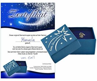 Geschenke mit Namen Echte Sternschnuppe in Geschenkbox mit Widmung zur Taufe - Meteorit mit Echtheitszertifikat und Taufzertifikat, 21 x 3.5 x 15 cm