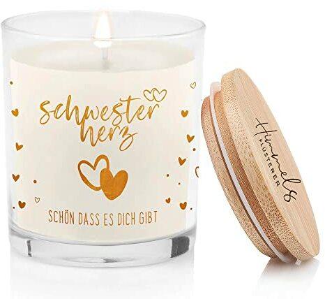 Himmelsflüsterer - Duftkerze im Glas - Schwester Geschenk | Mittelgroß | weiß | Vanille Duft | Handgemacht | 100% Sojawachs | 200 g Wachs | 50h lange Brenndauer | Geschenk Schwester Geburtstag