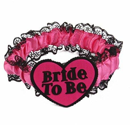 Bride to Be Spitze Strumpfband für Junggesellinnenabschied, Partygeschenk, schwarze Spitze auf rosa (f43g)