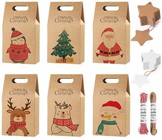 Hook 24 Weihnachtstüten, Geschenktüten Weihnachten Klein, Papiertüten Weihnachten Geschenkbox Geschenkverpackung Geschenktaschen mit Griff Kraftpapier für Kekse Gebäck Geschenke