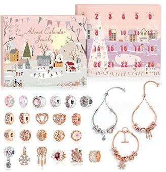 Ucouper Adventskalender Schmuck mit 3 verstellbaren Armbändern 22 Charm Beads für Mädchen Frauen Weihnachtskalender Weihnachts Geschenk DIY