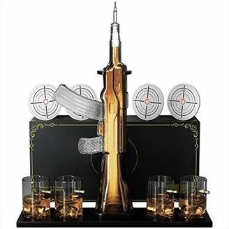Krown Kitchen - Whisky Karaffe - alkohol pistole - Gewehr - ak47-4 Whisky Gläser - Whiskey Karaffe Set - 850 ML