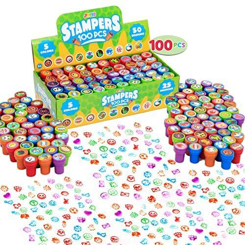 100 stück Stempel für Kinder, selbstfärbende Stempelset 3 jahre(50 Designs, Plastikstempel, Emoji-Stempel, Dinosaurier-Stempel, Zoo-Safari-Stempel) für Ostereier, Partygeschenke, Lehrer-Stempel