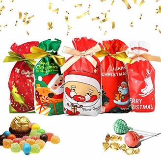 Ambolio 50 Stücke,Weihnachten Geschenkbeutel mit Kordelzug,Wiederverwendbare Partytüten,Weihnachten Geschenktüte,Weihnachten Süßigkeiten Tüten,Geschenk Süßigkeiten Süße Tasche. (rot)