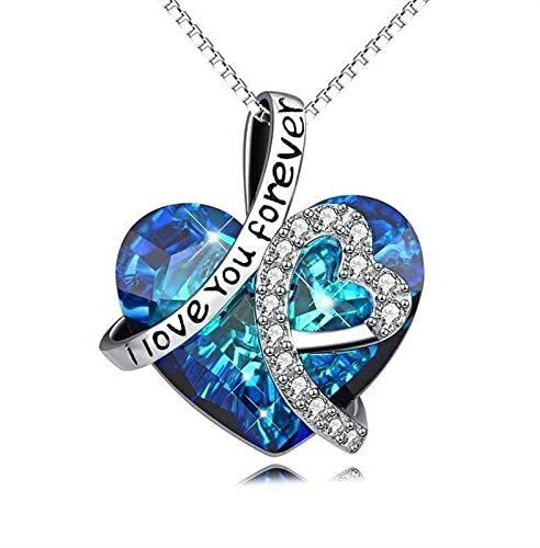 Damen Mode Halskette i Love You Forever Ozean Herz Pfirsich Herz Kristall Anhänger Schlüsselbein Halskette Geschenk Schmuck für Mädchen